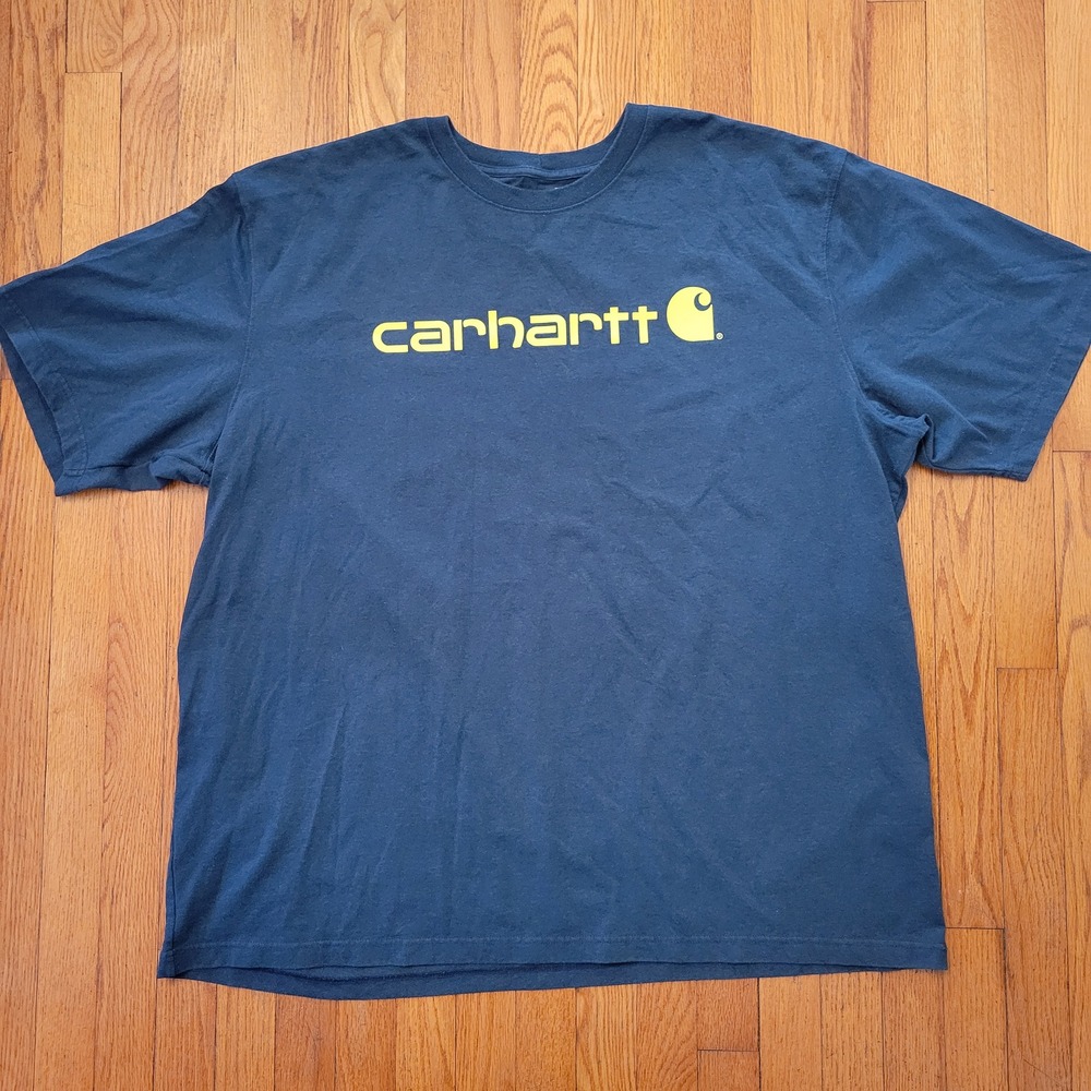 Carhartt Loose‎ Fit T Shirt 3XL Heather Blue Yellow Logo Workwear K195 Work Tee